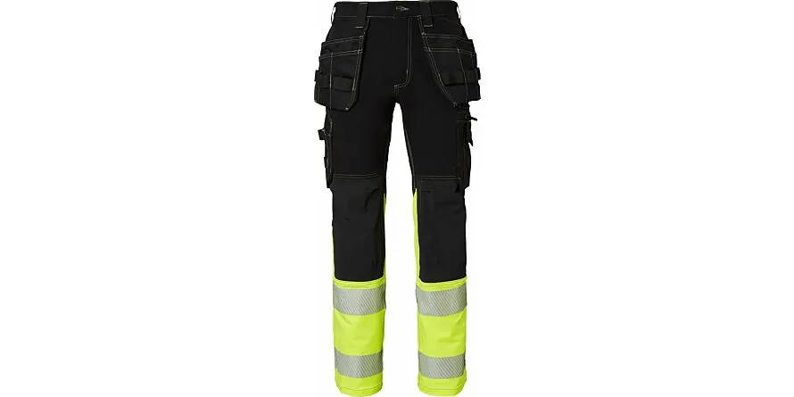 312 Lange werkbroek, Unisex, Zwart/Fluorescerend Geel, 44