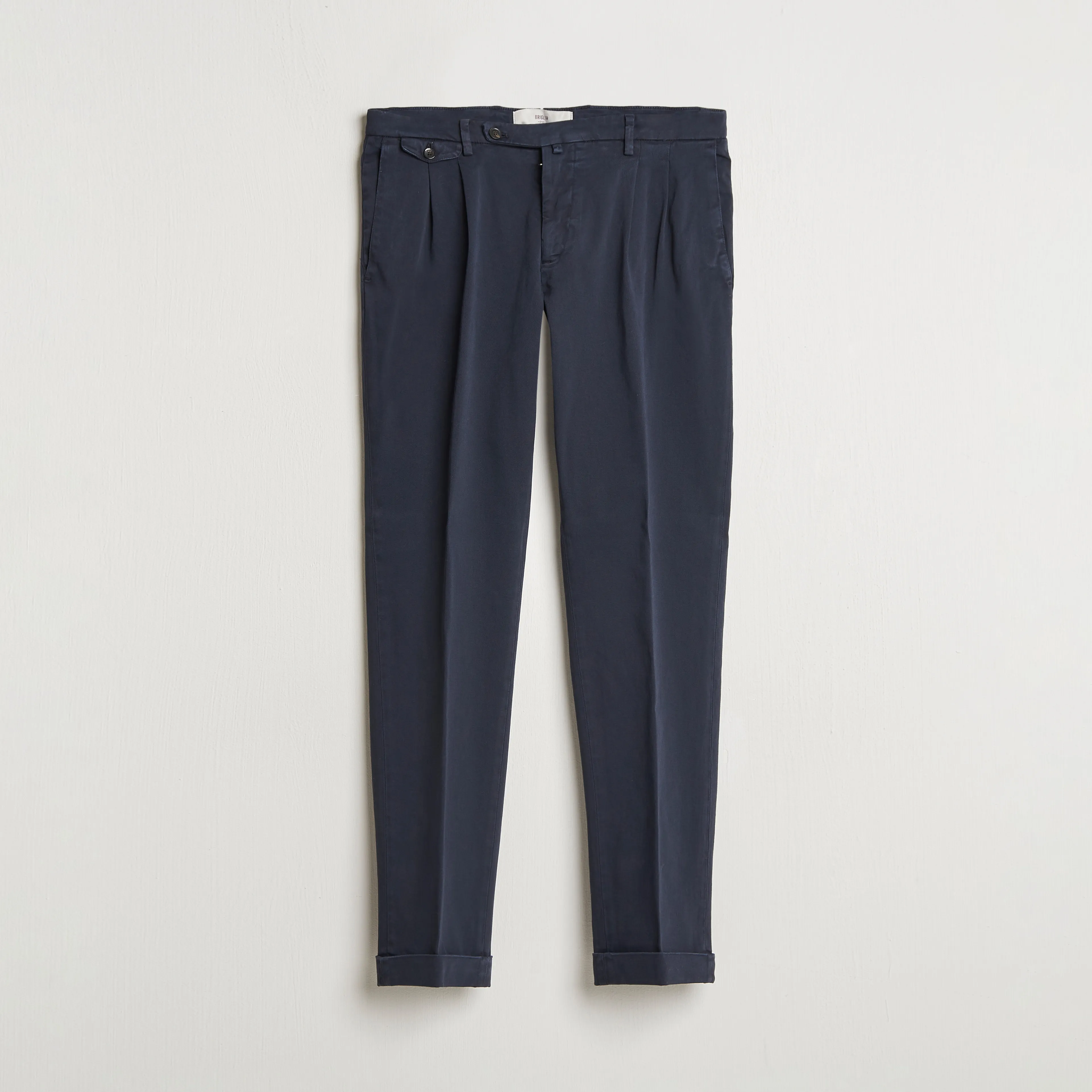 Easy Fit Pleated Cotton Stretch Chino Navy