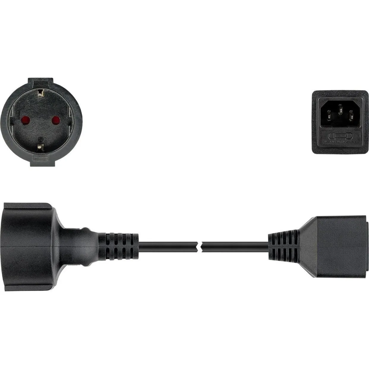 GOOBAY IECVERLENGKABEL C14 > STOPCONTACT MET RANDAARDE (ZWART, 1,5 METER)