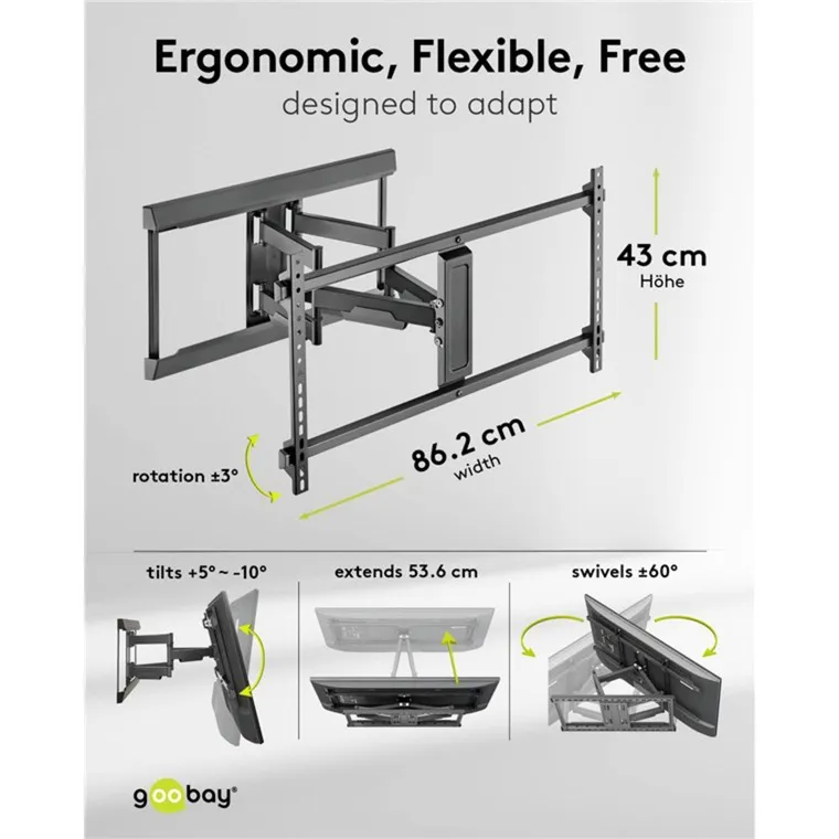 goobay TV Wall Mount Pro FULLMOTION (XL), 43 tot 90 inch wandmontage  (Zwart)