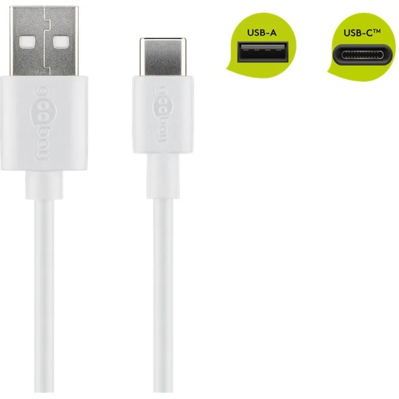 GOOBAY USBC 2.0 OPLAAD EN SYNCHRONISATIEKABEL (WIT, 1 METER)