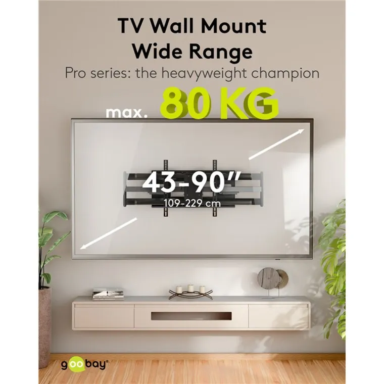 goobay Wide Range TV Wall Mount Pro FULLMOTION (XL), 43 tot 90 inch wandmontage  (Zwart)