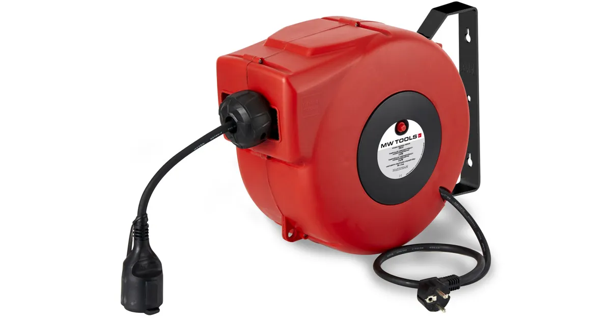 Kabelhaspel  14 m 3G 2,5 mm²  230V Polypropyleen met automatische oprol en zwenkbare muurbeugel MW Tools