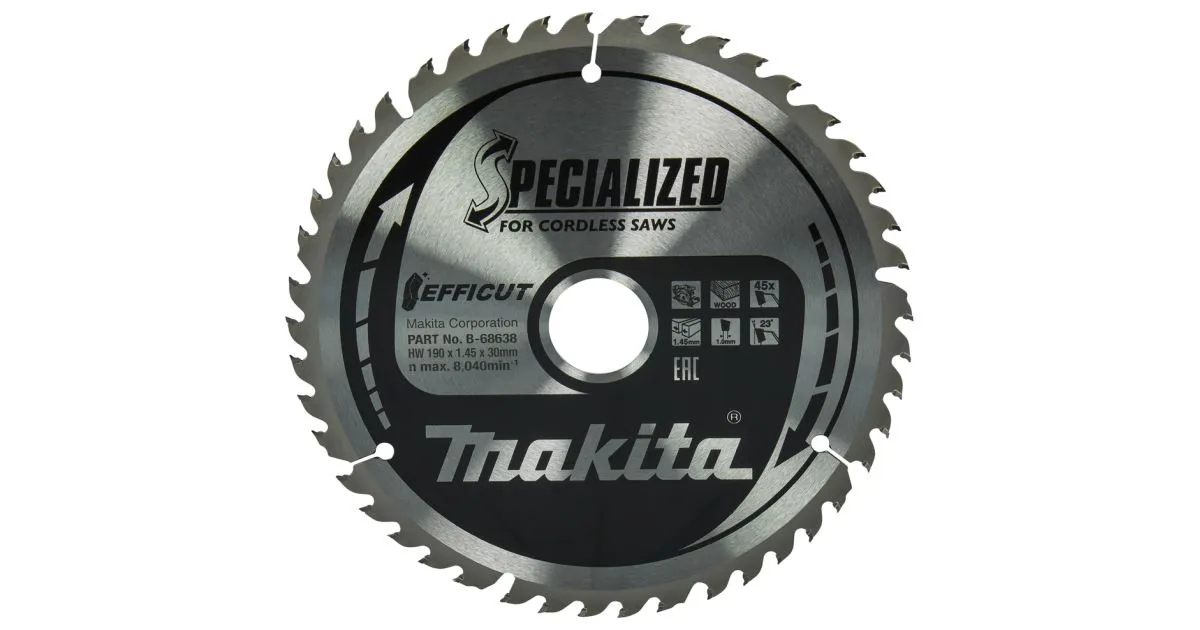 MAKITA BLADZAAG HOUT EFFICUT 190X1,45X30 MM 45 TANDEN B68638