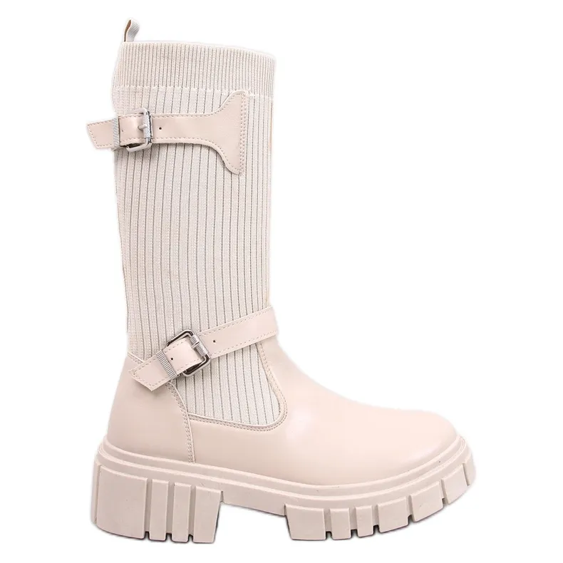 Rhea Beige laarsjes met flexibel bovenwerk