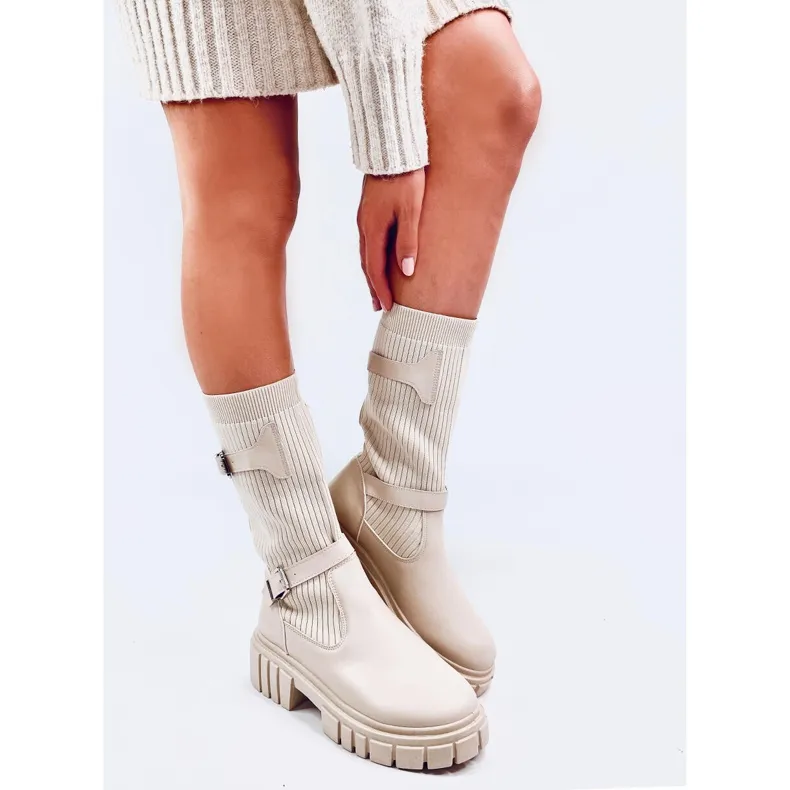 Rhea Beige laarsjes met flexibel bovenwerk