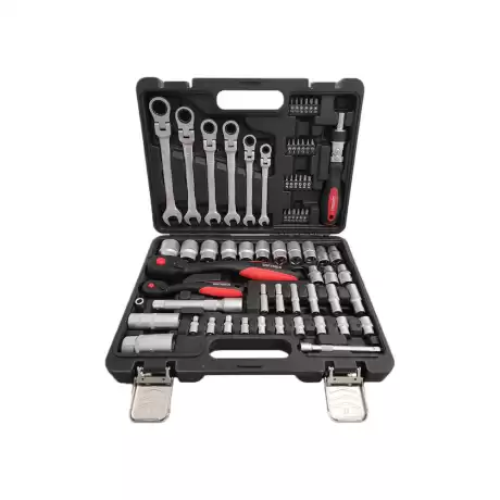 WT-8168 WEBER TOOLS Gereedschapskoffer 1/4" & 1/2" met o.a. doppen, bits, ratels, sleutels