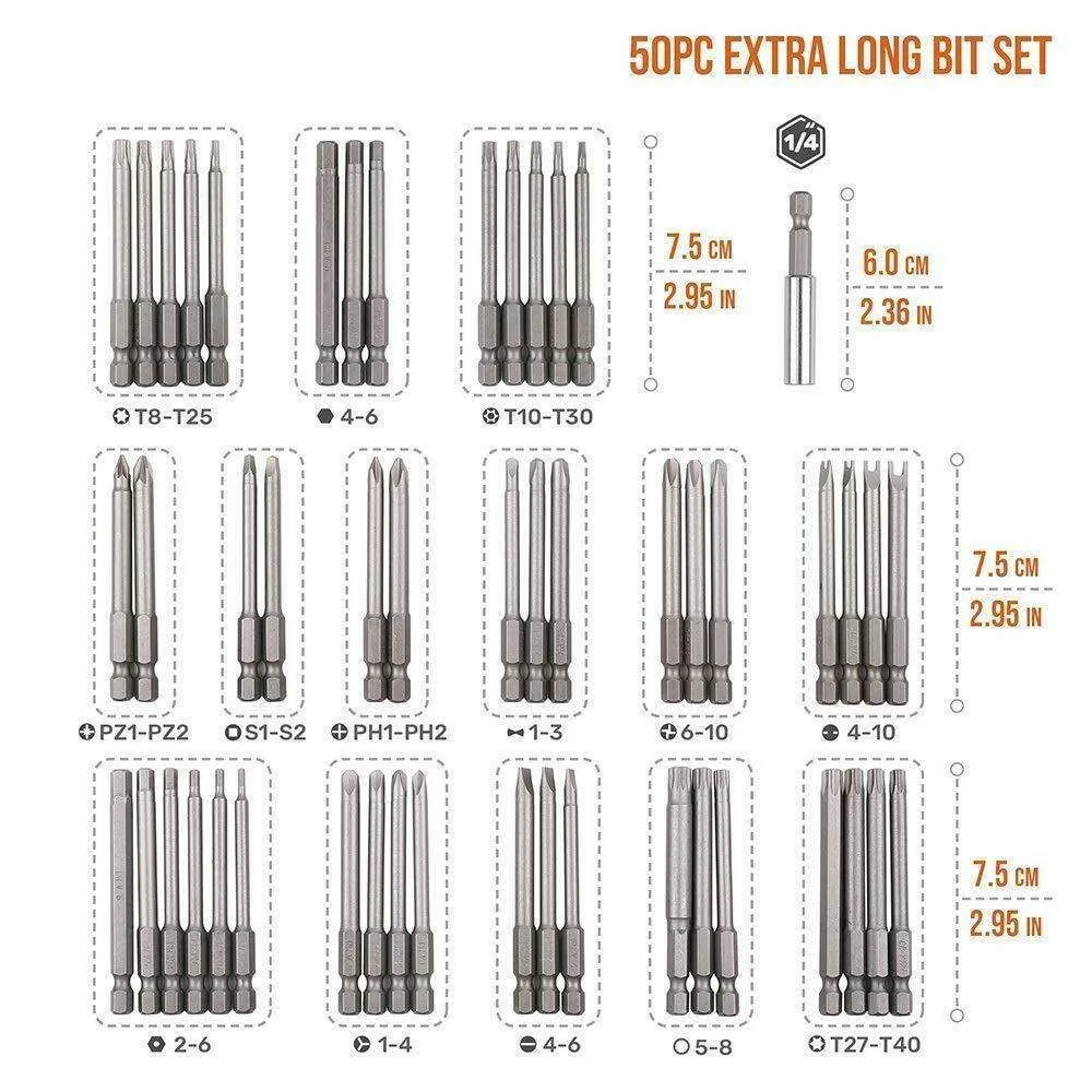 WT8640 WEBER TOOLS 1/4" VEILIGHEIDS BIT SET XL 50DELIG
